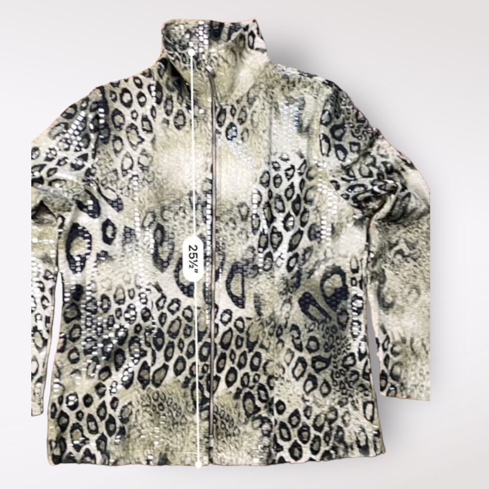 Misook Vintage Y2k Green Leopard Print Jacket Siz… - image 7